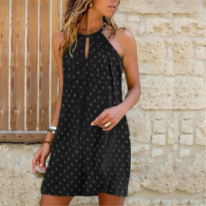 Vestido informal bohemio con cuello halter y estampado floral para mujer, talla grande