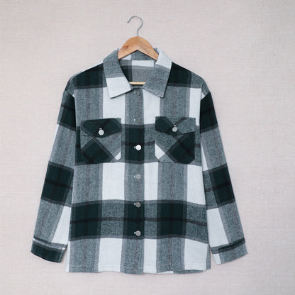 Abrigo informal con solapa y estampado a cuadros para mujer, otoño e invierno