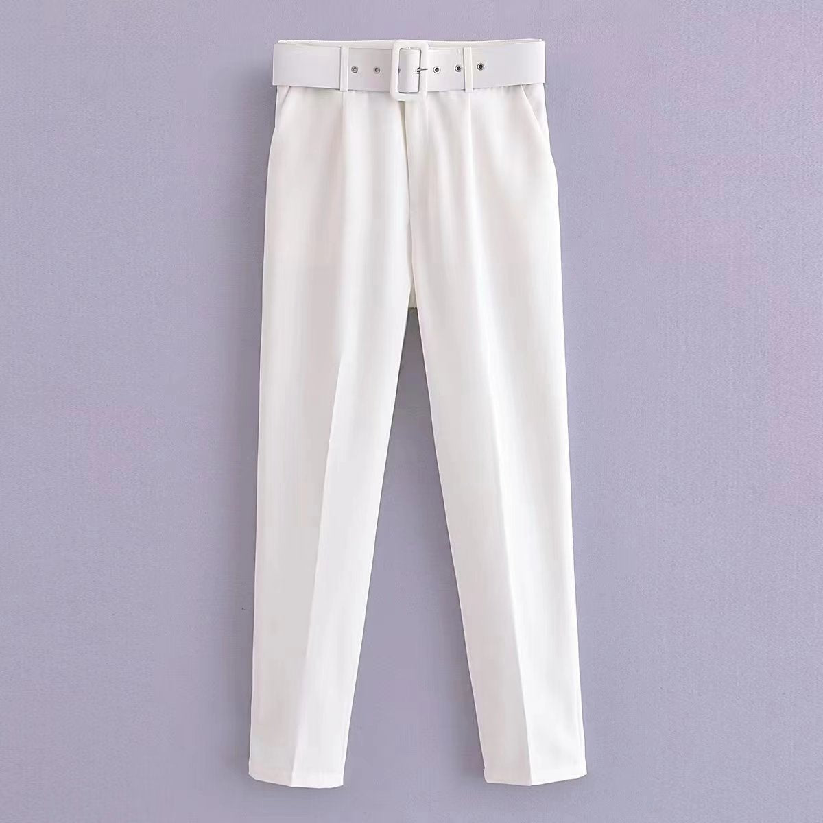 Pantalones casuales de pierna recta de color sólido para mujer