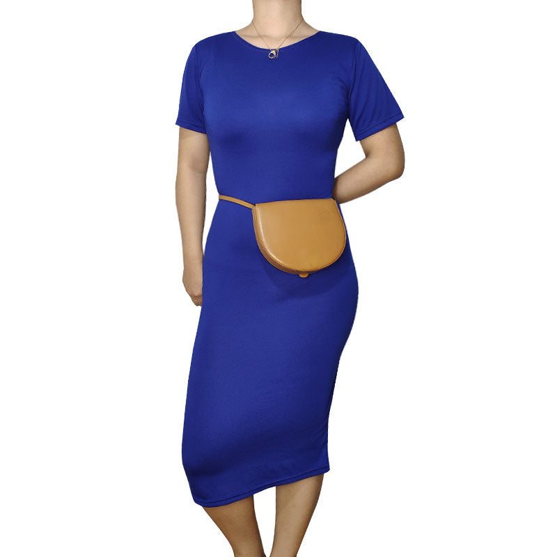 Vestido midi informal básico de manga corta en color liso para mujer