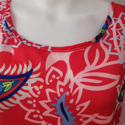 Vestido informal sin mangas con cuello redondo y estampado de plantas para mujer