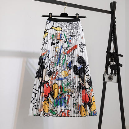 Falda plisada midi informal con estampado dulce de verano para mujer