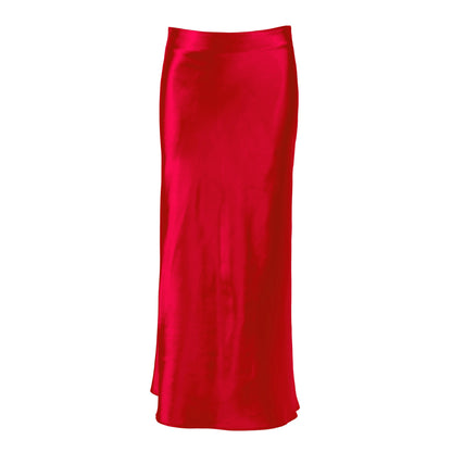 Autumn Spring Women High Waist Satin Slim-Fit Elegant Casual Office Solid Skirt