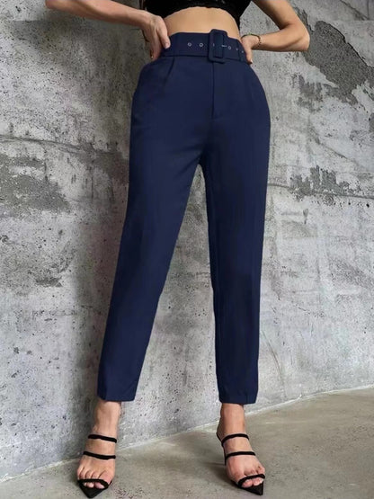 Pantalones casuales de pierna recta de color sólido para mujer