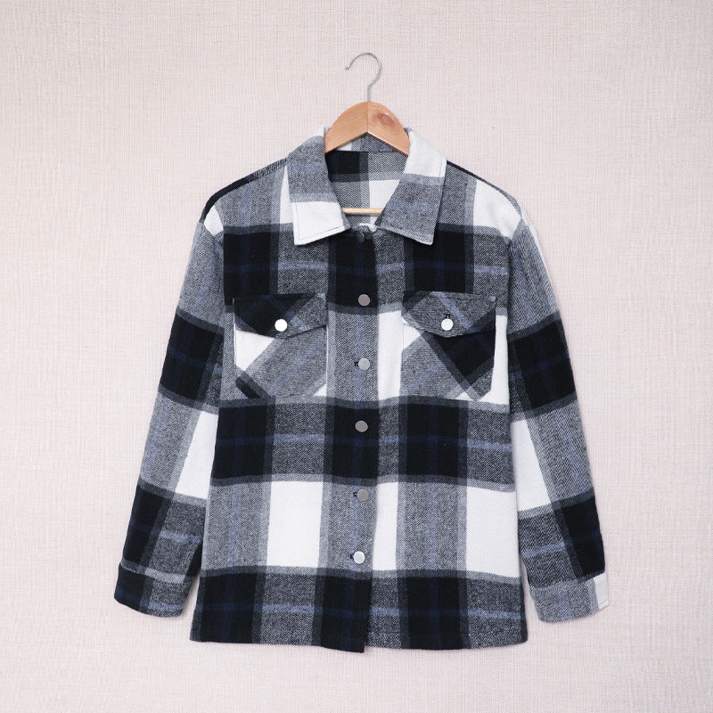 Abrigo informal con solapa y estampado a cuadros para mujer, otoño e invierno