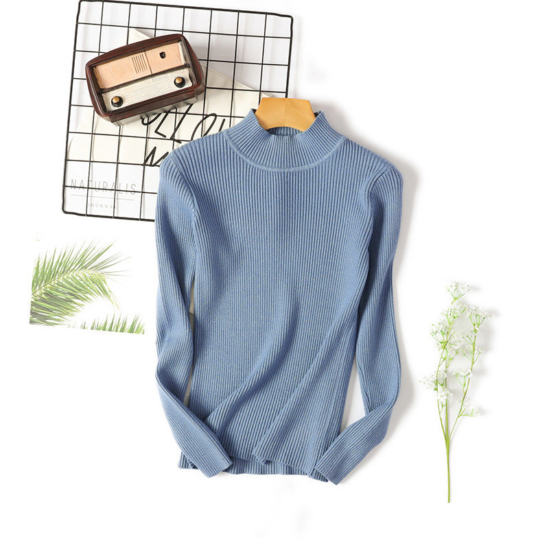 Women Casual Solid Color Basic Half-Turtleneck Knitted Sweater