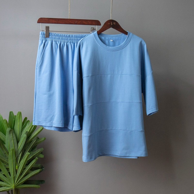 Conjunto holgado informal de verano para mujer, con media manga y pantalones cortos rectos, de color liso
