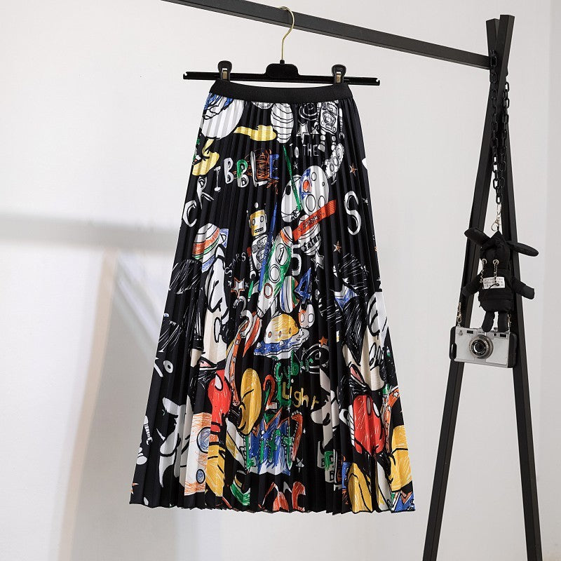 Falda plisada midi informal con estampado dulce de verano para mujer