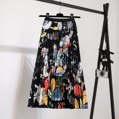 Falda plisada midi informal con estampado dulce de verano para mujer