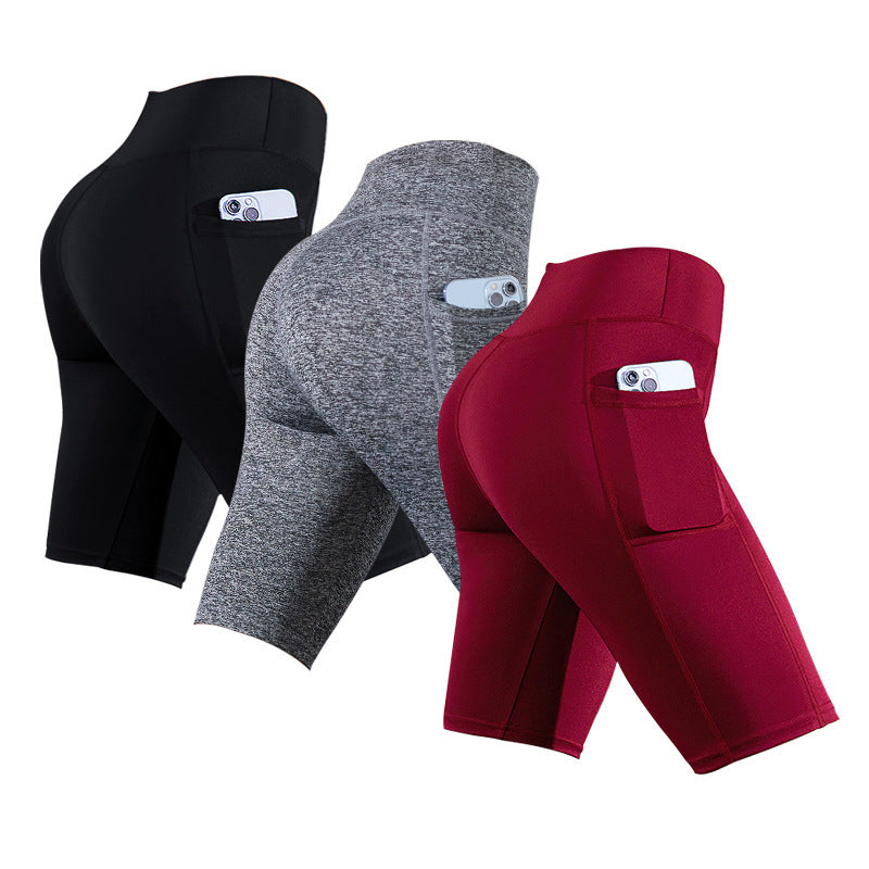 Pantalones cortos deportivos de yoga y motociclista de cintura alta, elásticos, de color sólido, informales, a la moda para mujer