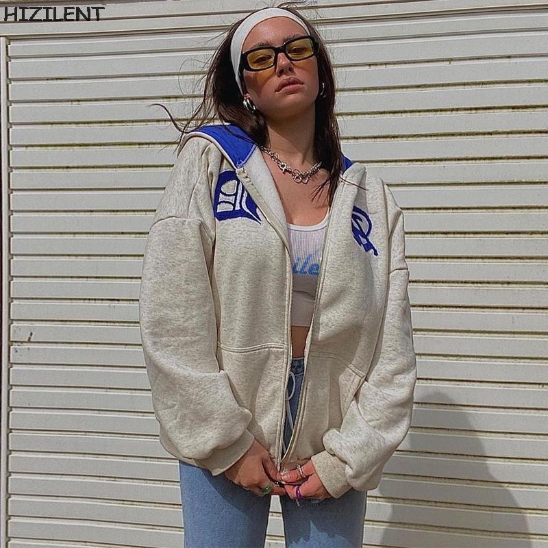 Sudadera con capucha holgada con estampado de letras y contraste de color para mujer