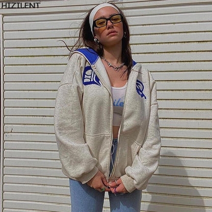 Sudadera con capucha holgada con estampado de letras y contraste de color para mujer