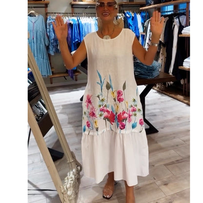 Summer Women Casual Plus Size Floral Printed Sleeveless Dress