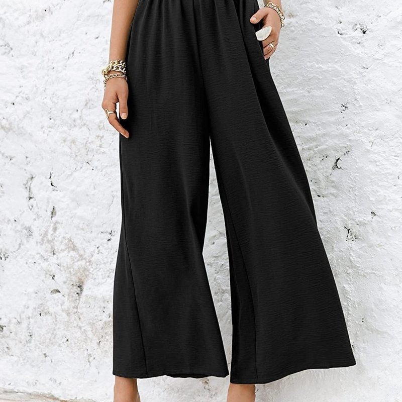 Summer Women Solid Color High-Waisted Loose Casual Wide-Leg Pants