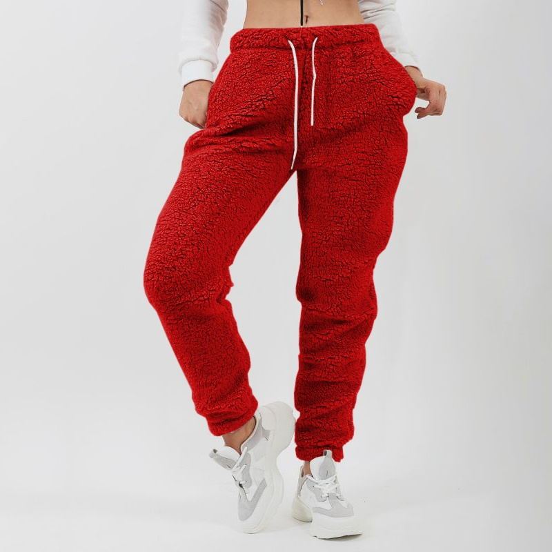 Women Plus Size Casual Solid Color Sports Plush Pocket Casual Pants