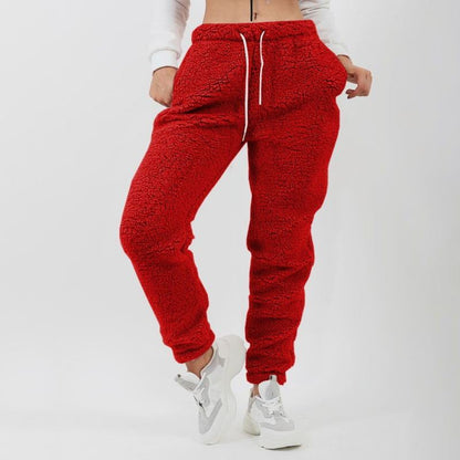 Women Plus Size Casual Solid Color Sports Plush Pocket Casual Pants