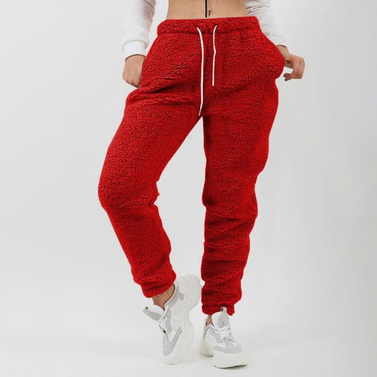 Pantalones deportivos de felpa con bolsillos, informales, de color liso, de talla grande para mujer
