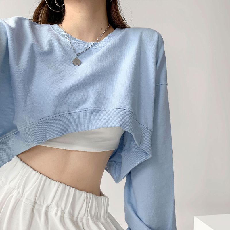 Women Basic Casual Edgy Long Sleeve Autumn Solid Color Crop Top