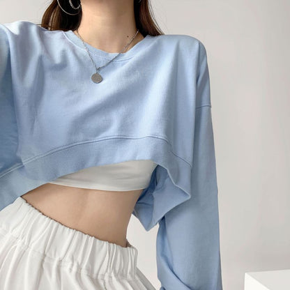 Women Basic Casual Edgy Long Sleeve Autumn Solid Color Crop Top