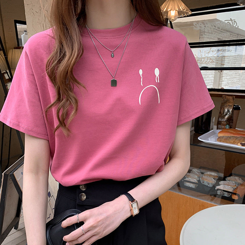 Camiseta informal holgada de manga corta con cuello redondo para mujer