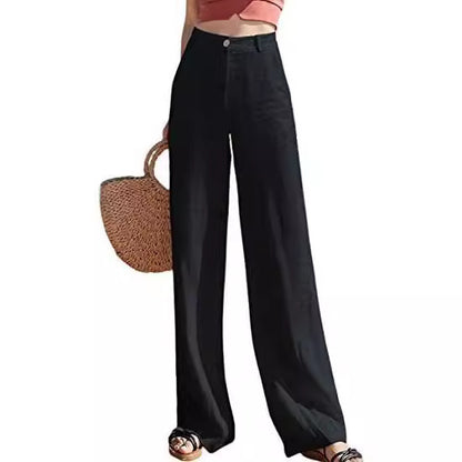 Pantalones casuales holgados de lino de pierna ancha a la moda para mujer