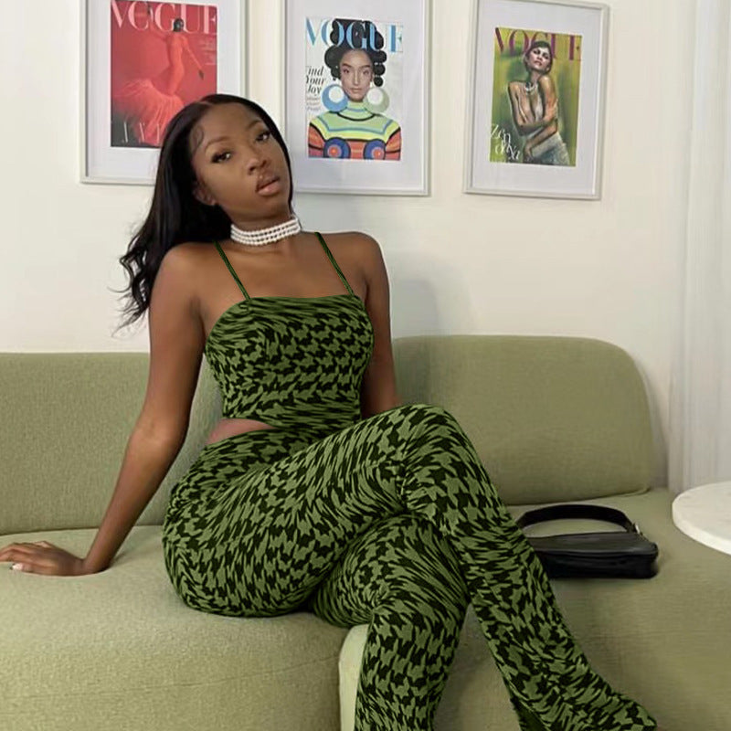 Conjunto de dos piezas de chaleco y pantalones anchos con estampado de color liso informal para mujer