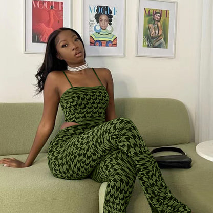 Conjunto de dos piezas de chaleco y pantalones anchos con estampado de color liso informal para mujer