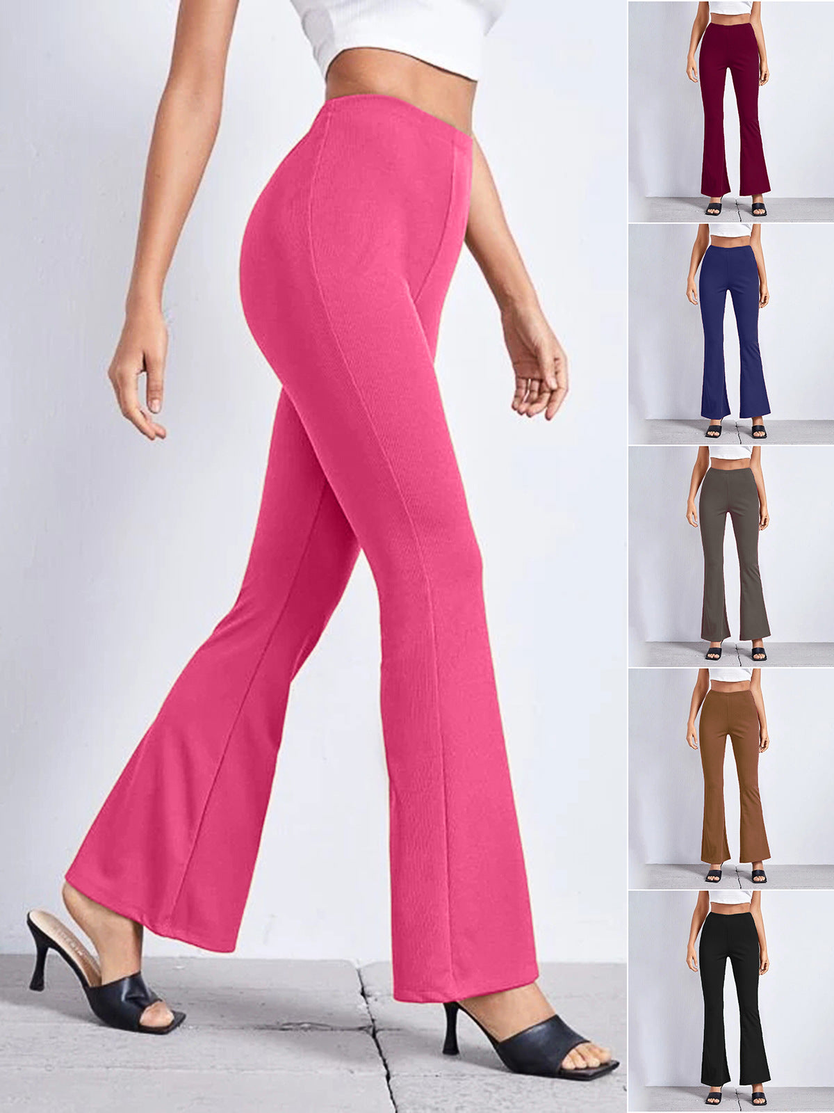 Pantalones elásticos ajustados de color liso informales para mujer