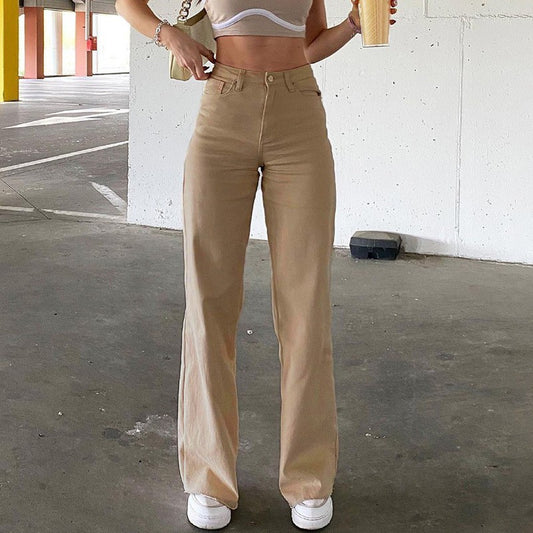 Pantalones vaqueros rectos básicos de color sólido casuales para mujer