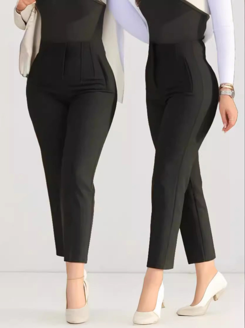 Pantalones casuales de cintura alta de color sólido para mujer