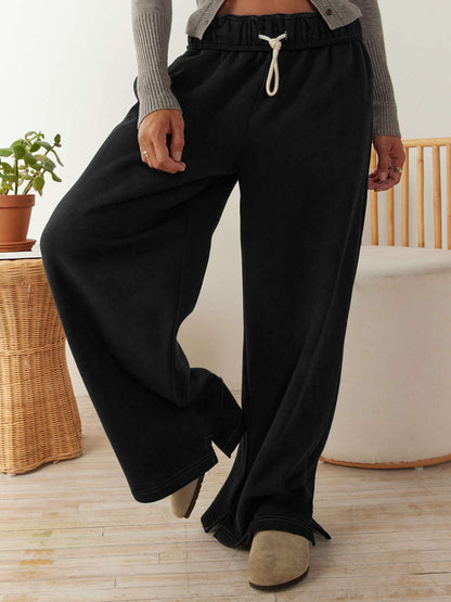 Women Fashion Casual Loose Drawstring Wide Leg Pants