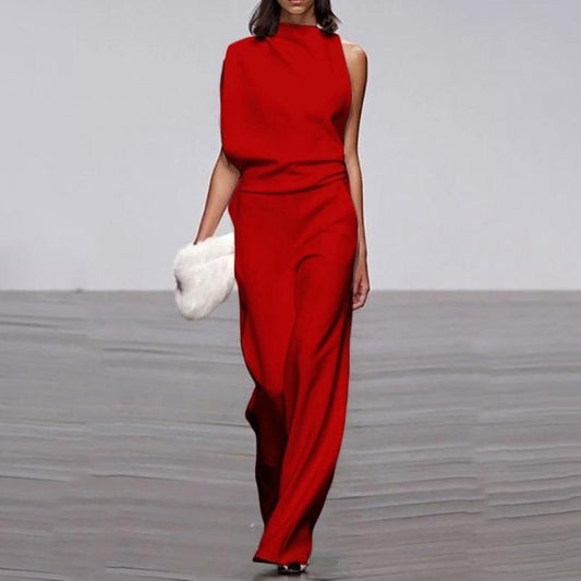 Women Fashion Casual One Shoulder Sleeveless Jumpsuit