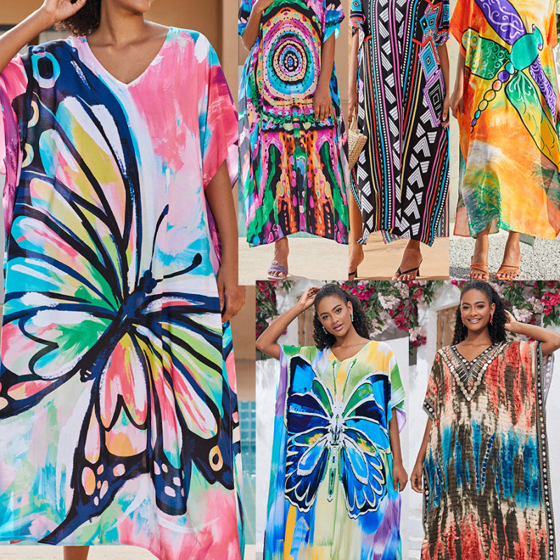 Traje de baño informal con estampado de mariposas para mujer, ideal para vacaciones en la playa