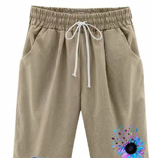Pantalones cortos casuales de lino y algodón con cintura alta y estampado de color sólido para mujer