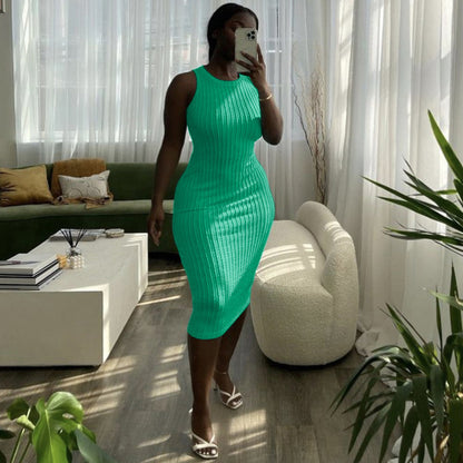 Vestido informal de punto sin mangas con cuello redondo para mujer