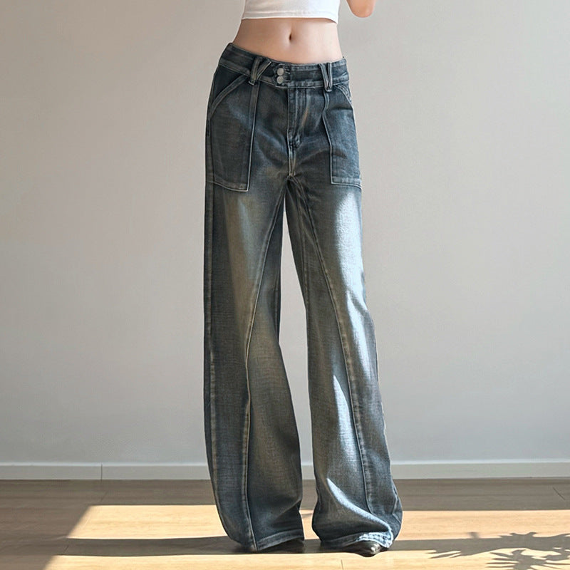 Vaqueros holgados de cintura baja informales a la moda para mujer