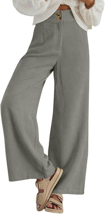 Pantalones casuales elásticos de pana con doble botón para mujer de otoño e invierno
