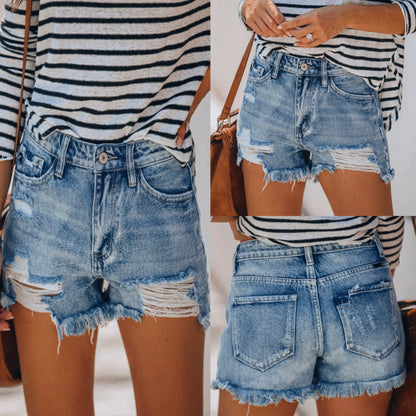 Women Edgy Summer Ripped Raw Hem Denim Casual Shorts