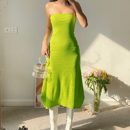 Summer Solid Color Women Pullover Sleeveless Casual High Waist Dress