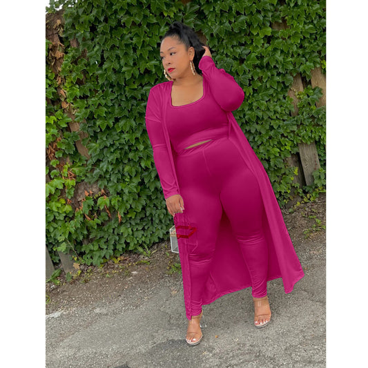 Women Fashion Casual Solid Color Plus Size Vest Jacket Jacket Pants Three-Piece Set