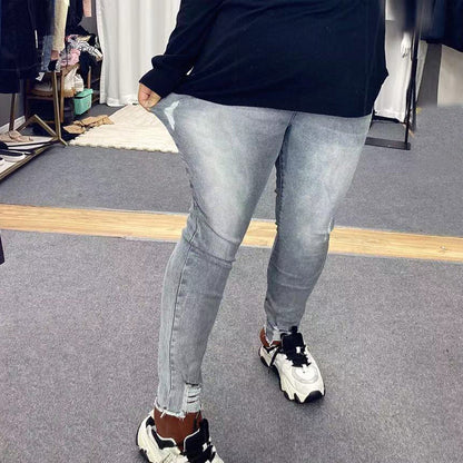 Women Fashion Casual Smoke Grey Plus Size Stretch Skinny Jeans