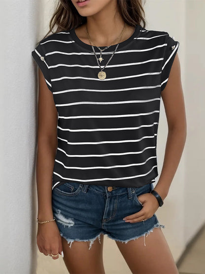 Camiseta informal de verano a rayas sin mangas para mujer