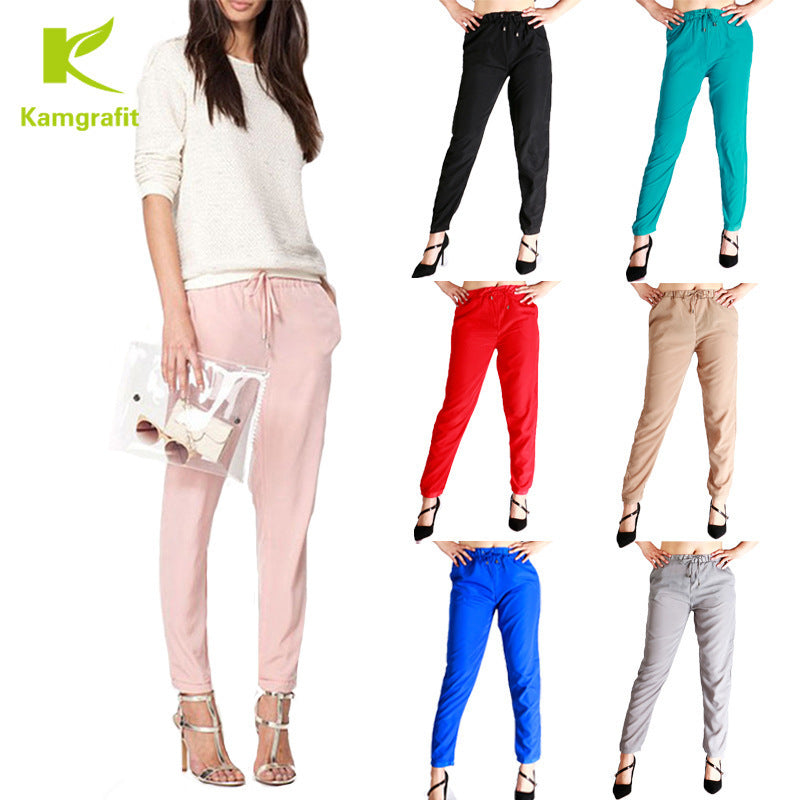 Women Fashion Solid Color Chiffon Casual Pants