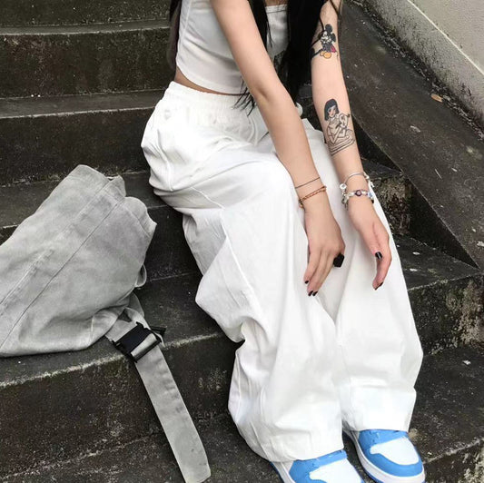 Pantalones casuales holgados de cintura alta a la moda de verano para mujer