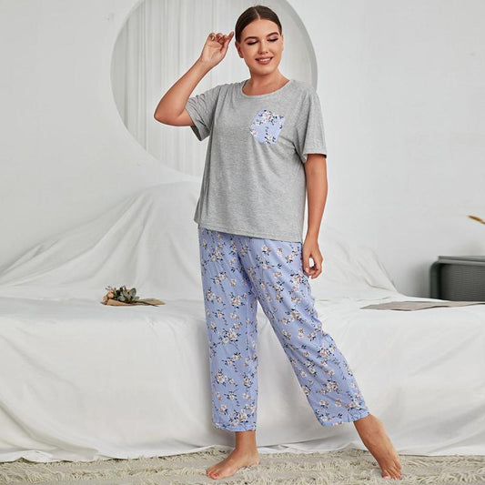 Conjunto de pijama informal de manga corta y pantalón para mujer, talla grande