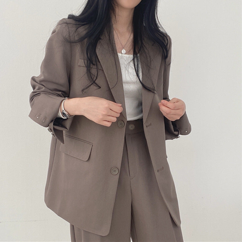 Women Solid Color Temperament Long Sleeve One Breasted Blazer And Casual Pants