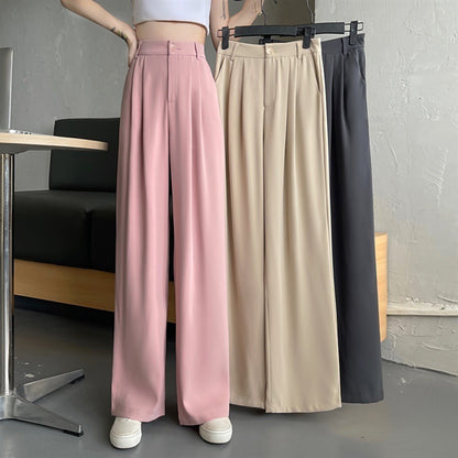 Pantalones casuales de pierna recta de color sólido para mujer