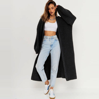 Suéter de punto largo informal holgado para mujer, abrigo de otoño e invierno