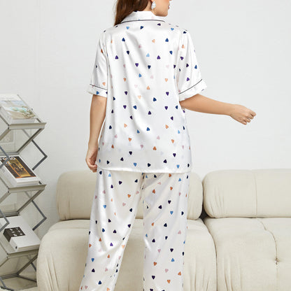 Conjunto de pijama informal con estampado de corazones para mujer, talla grande