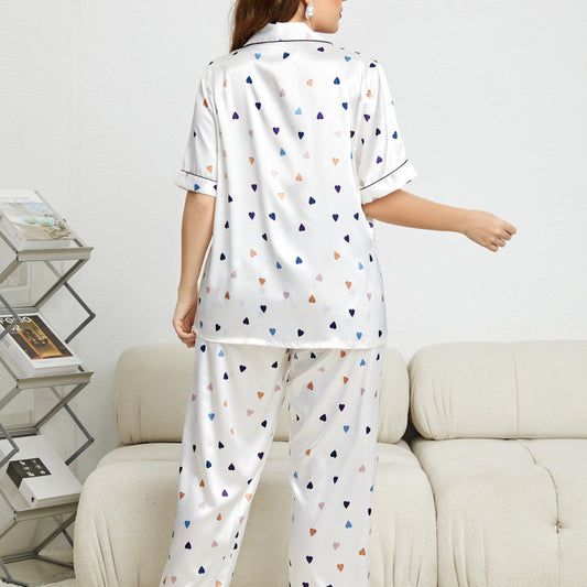 Conjunto de pijama informal con estampado de corazones para mujer, talla grande